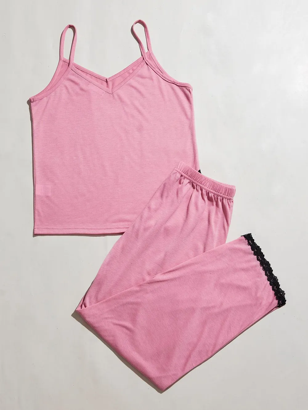 V-Neck Lace Trim Slit Cami and Pants Pajama Set, image 13