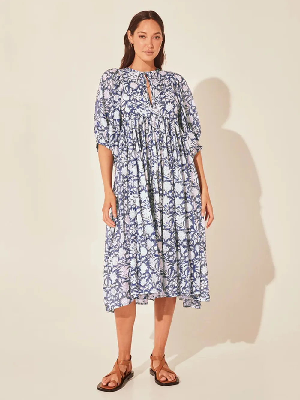 Floral Tie Neck Lantern Sleeve Dress, image 9