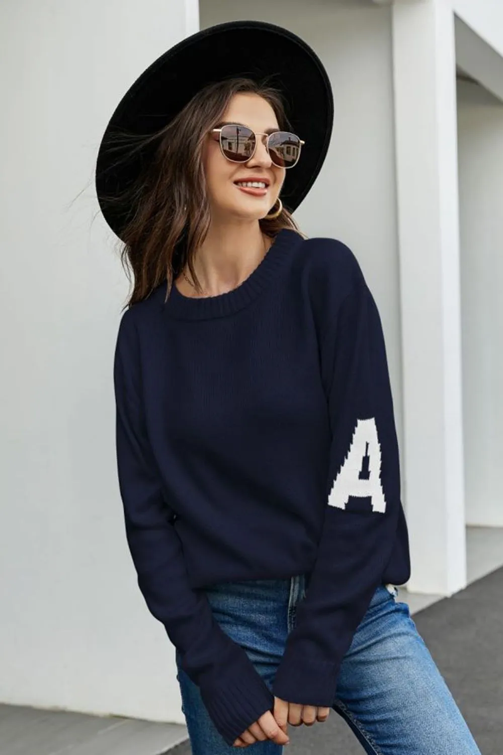 Round Neck Dropped Shoulder Sweater, image 3