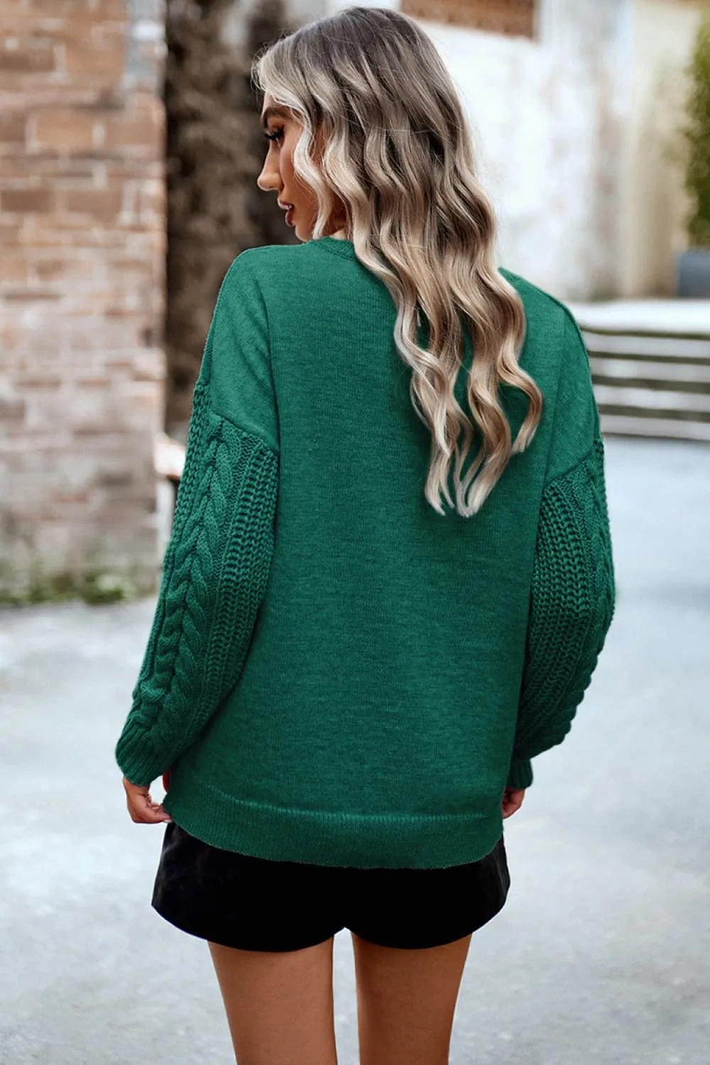 Cable-Knit Round Neck Drop Shoulder Sweater, image 9