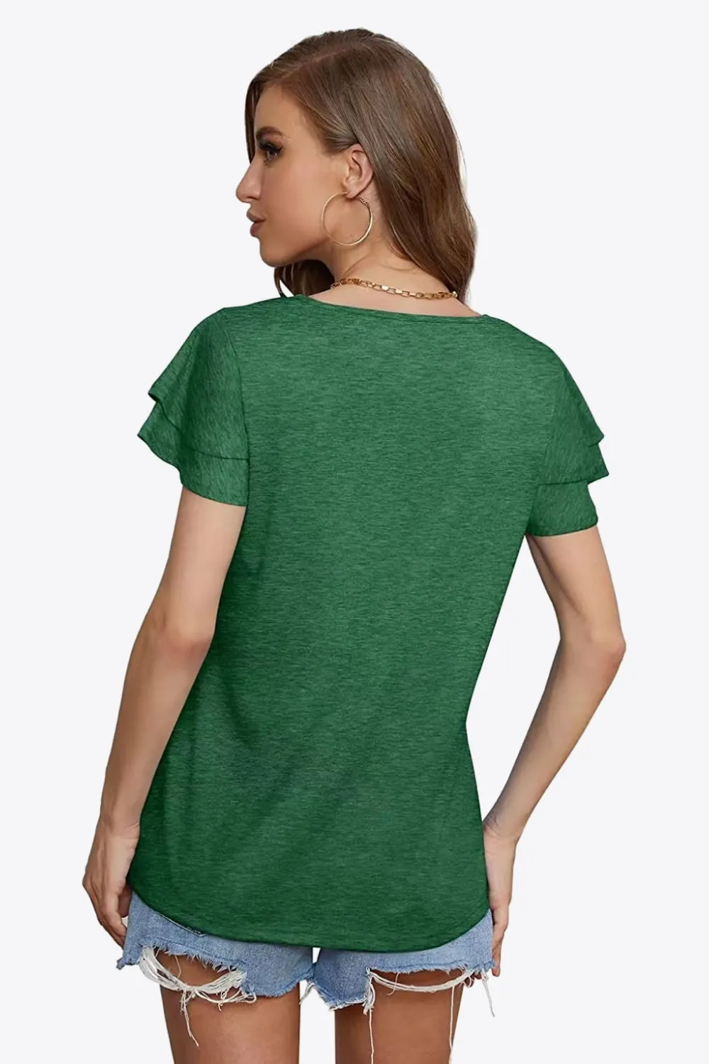 Tie-Neck Layered Flutter Sleeve Blouse, image 24