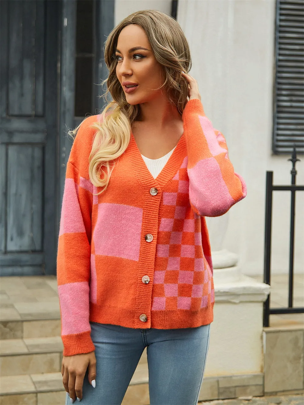 Plaid V-Neck Dropped Shoulder Cardigan, image 13