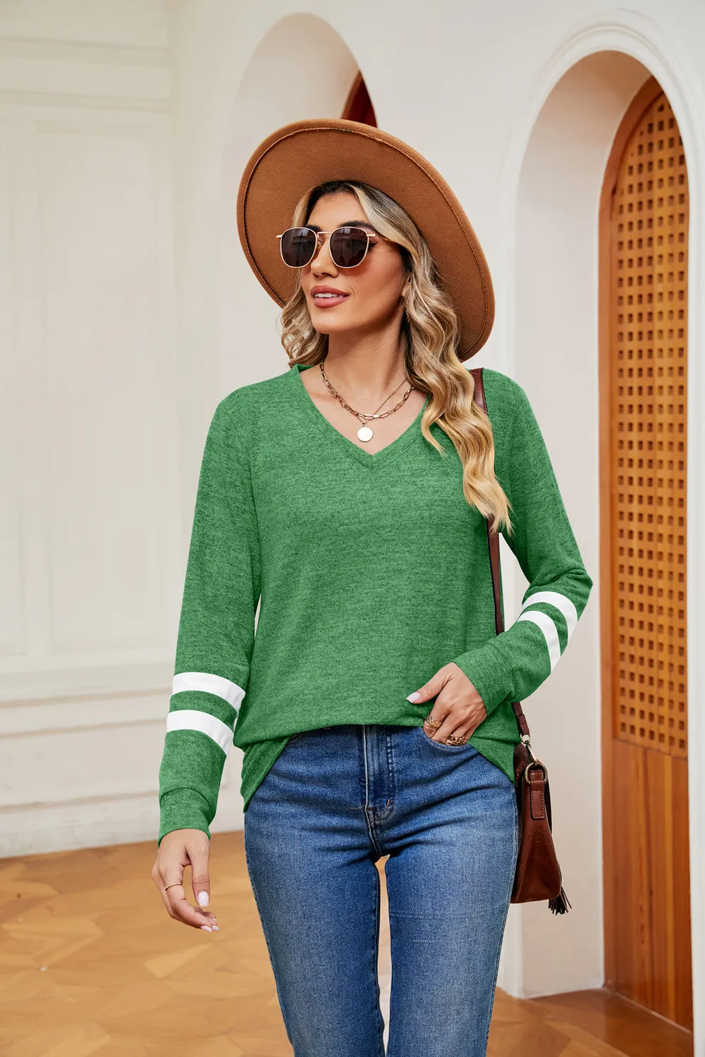 V-Neck Long Sleeve T-Shirt, image 11