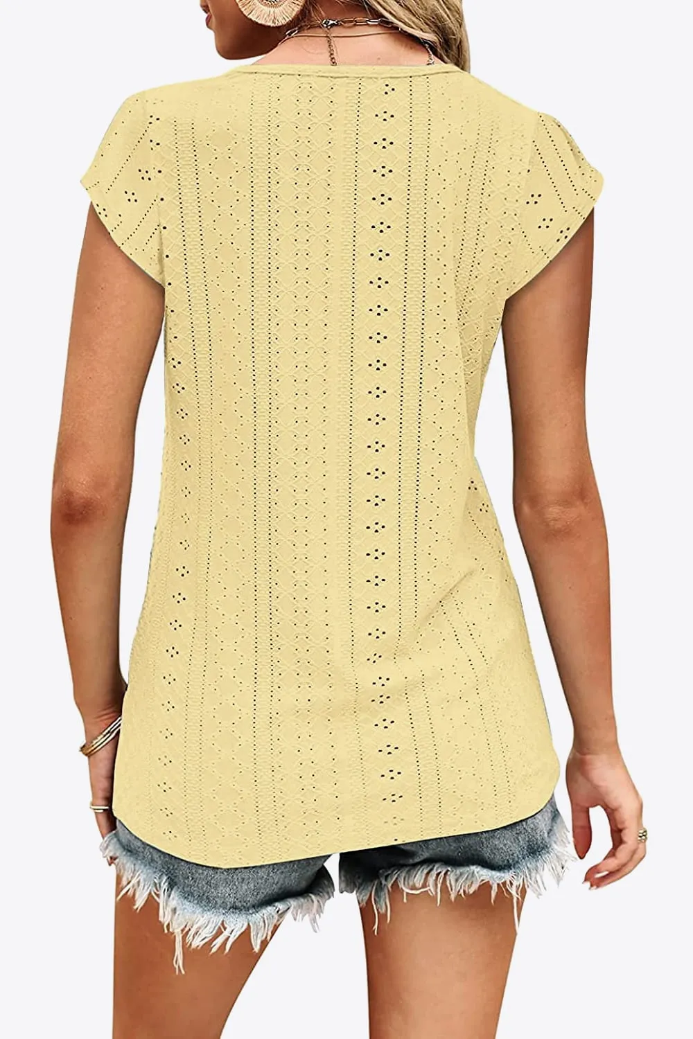 Eyelet Contrast V-Neck Tee, image 9