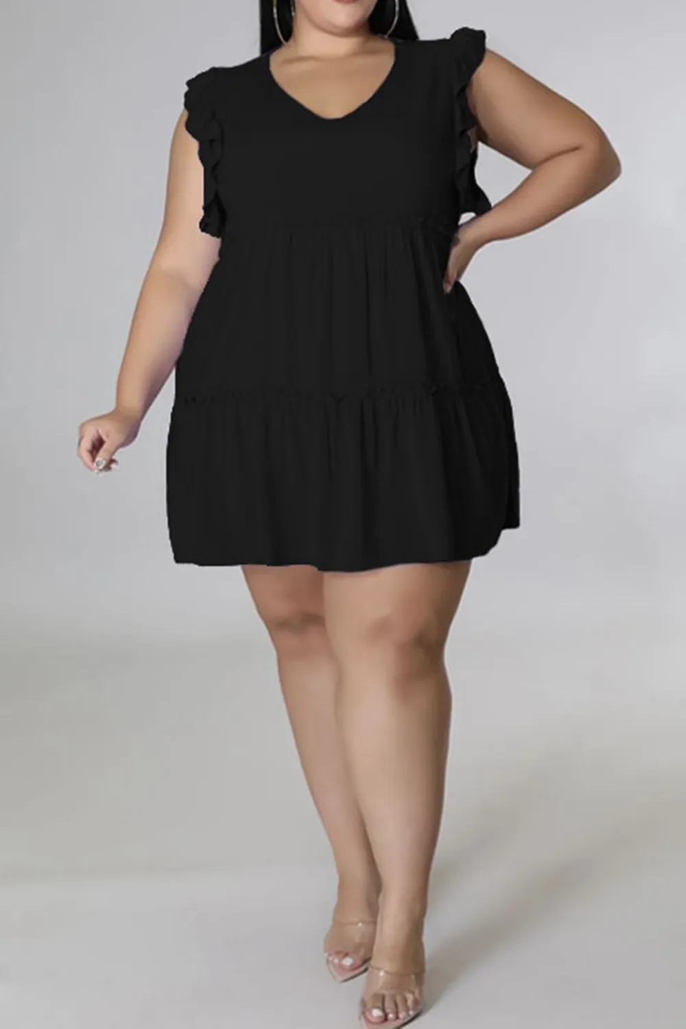 Plus Size V-Neck Frill Trim Mini Dress, image 13