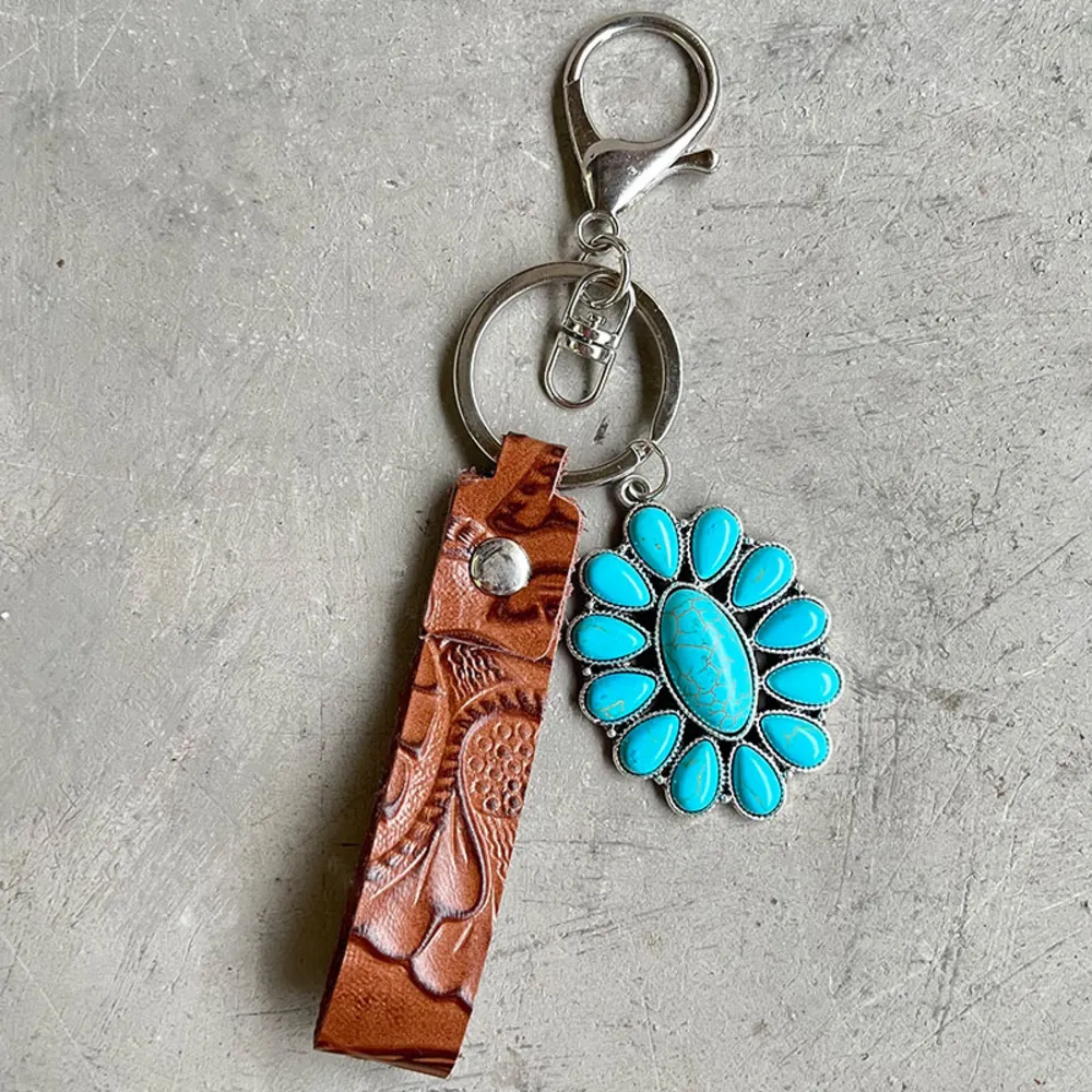 Turquoise Genuine Leather Key Chain, image 3