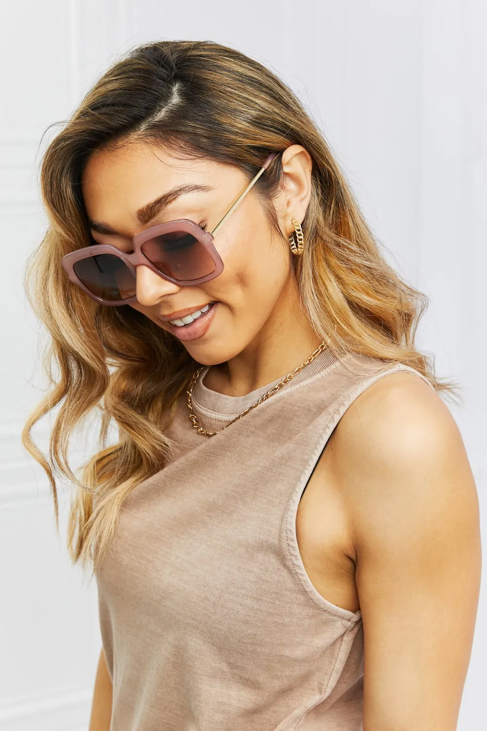 Square Metal-Plastic Hybrid Temple Sunglasses, image 10