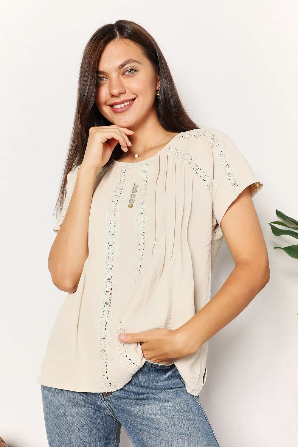Crochet Buttoned Short Sleeves Top, image 7