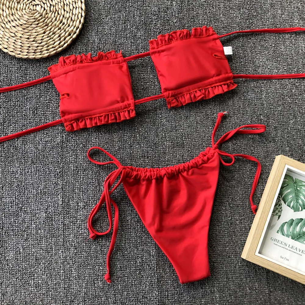 Frill Trim Ruched Bikini Set, image 17