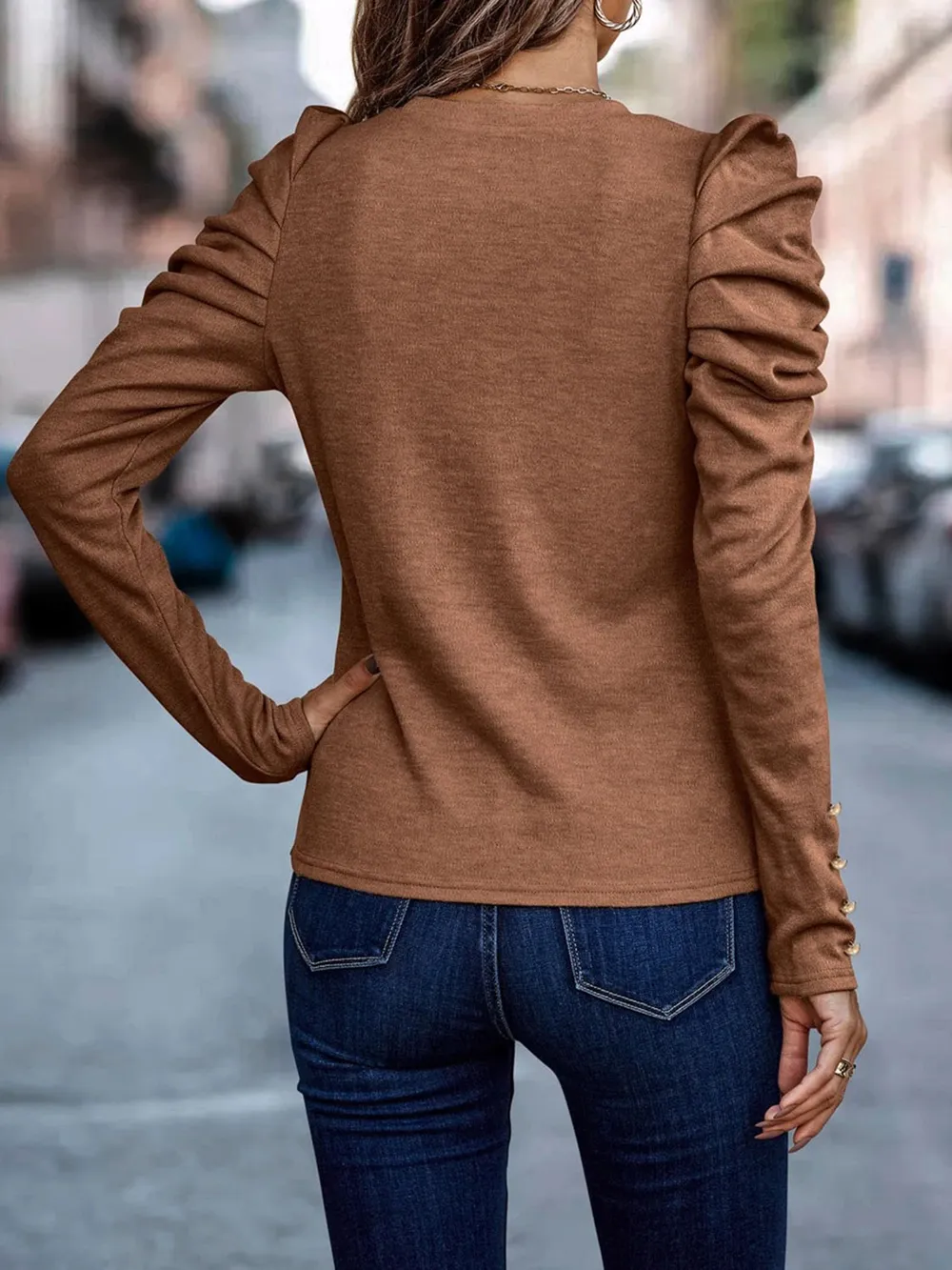 Decorative Button Puff Sleeve T-Shirt, image 8