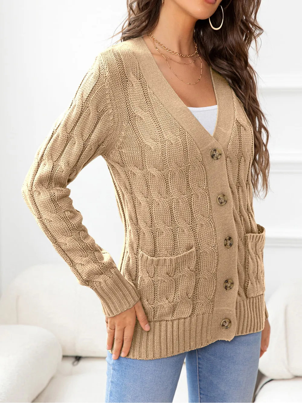 Button Down Cable-Knit Cardigan, image 26