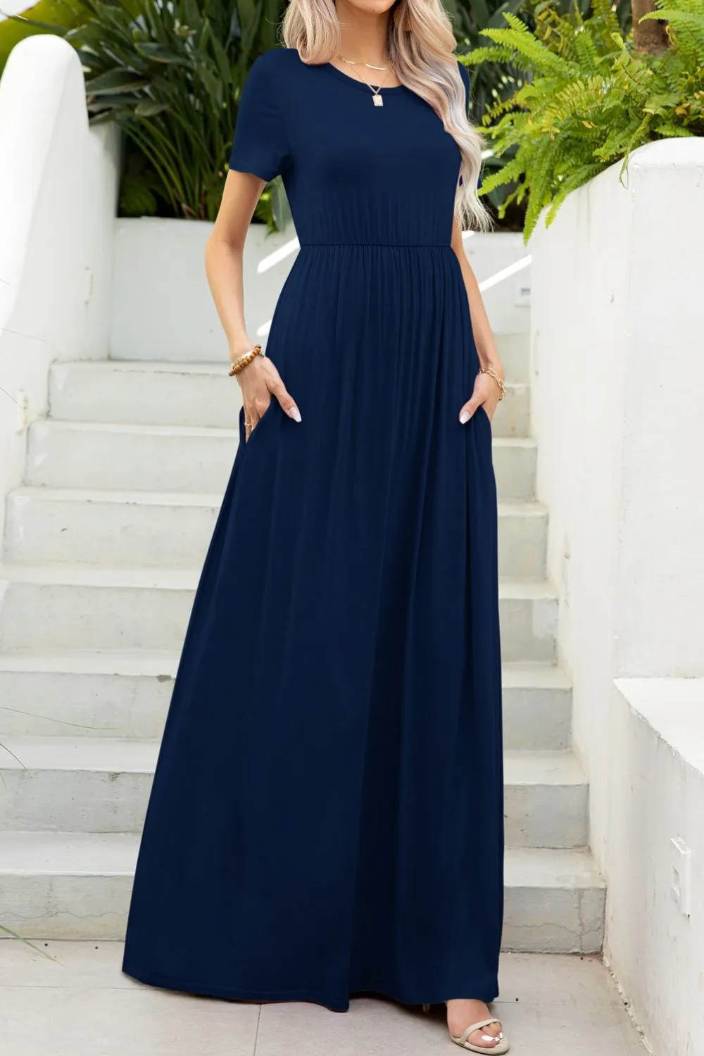 Round Neck Maxi Tee Dress with Pockets, image 9