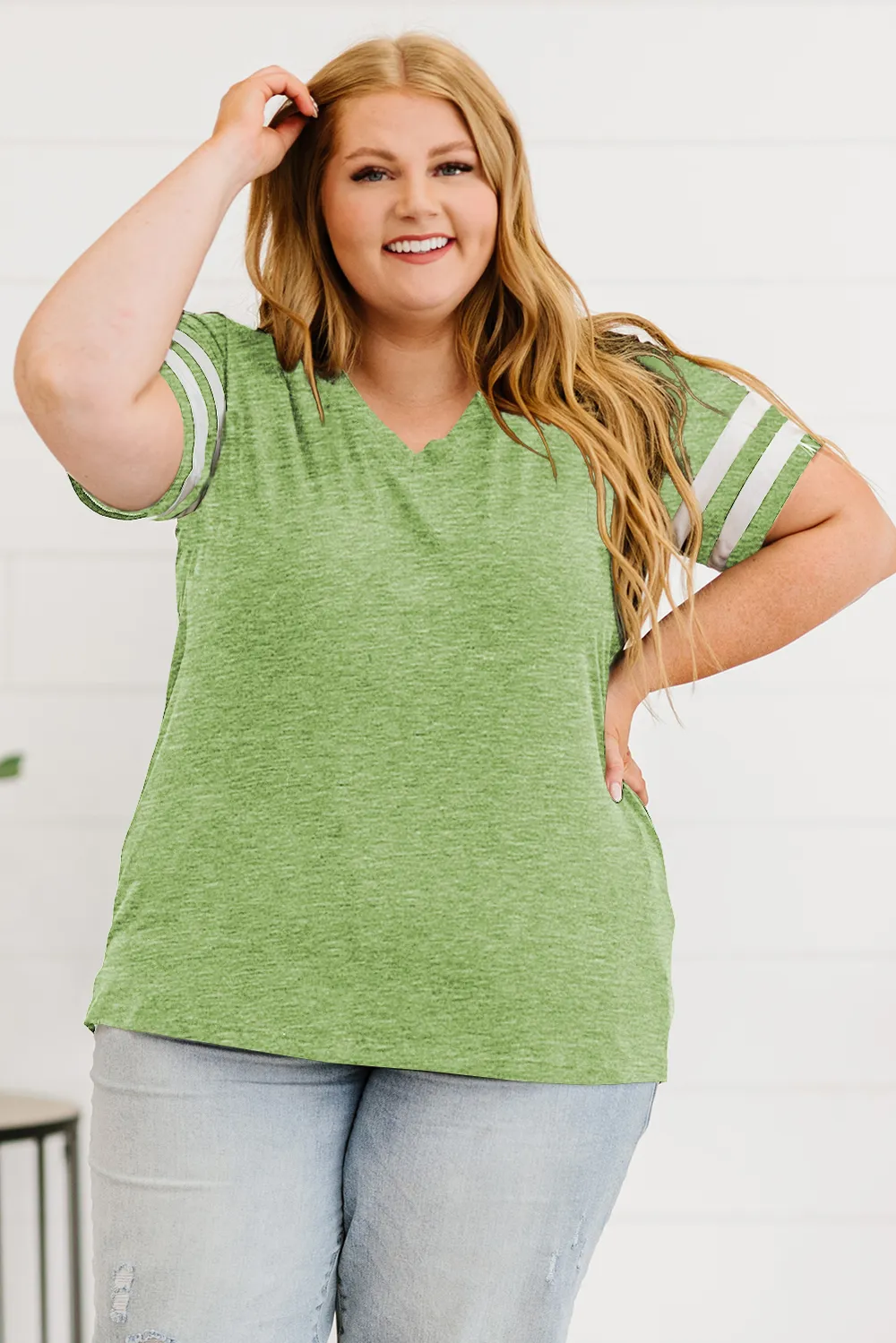 Plus Size Striped V-Neck Tee Shirt, image 23