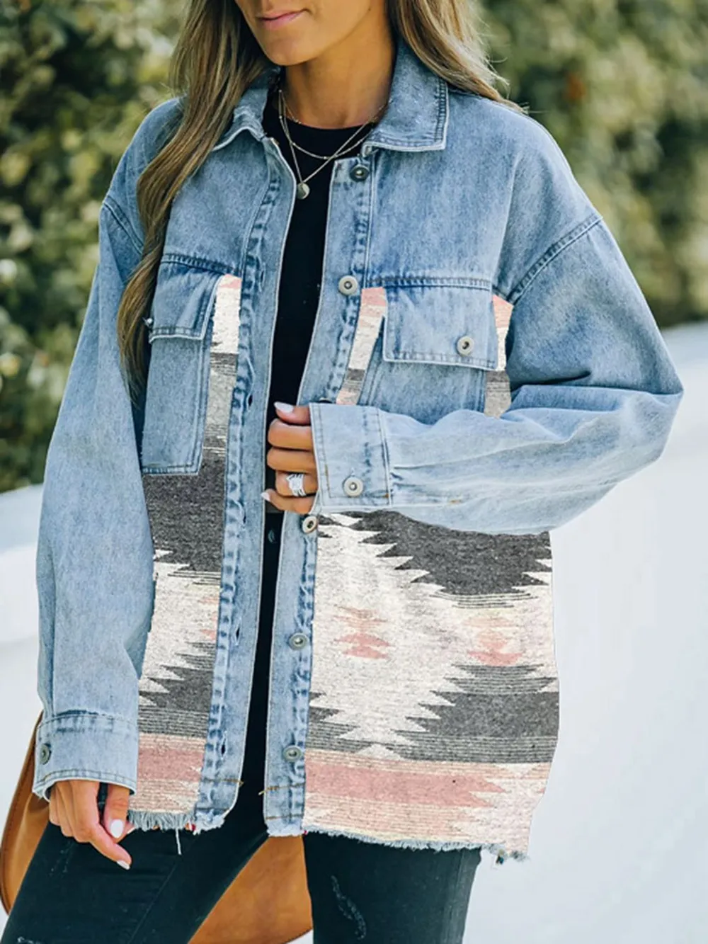 Collared Neck Dropped Shoulder Denim Jacket, image 8