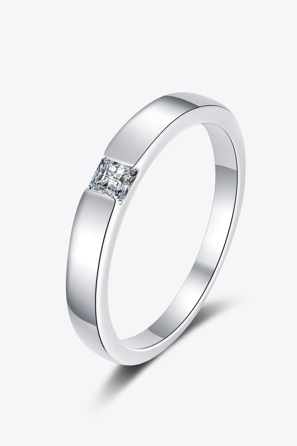 Inlaid Moissanite Rhodium-Plated Ring, image 2
