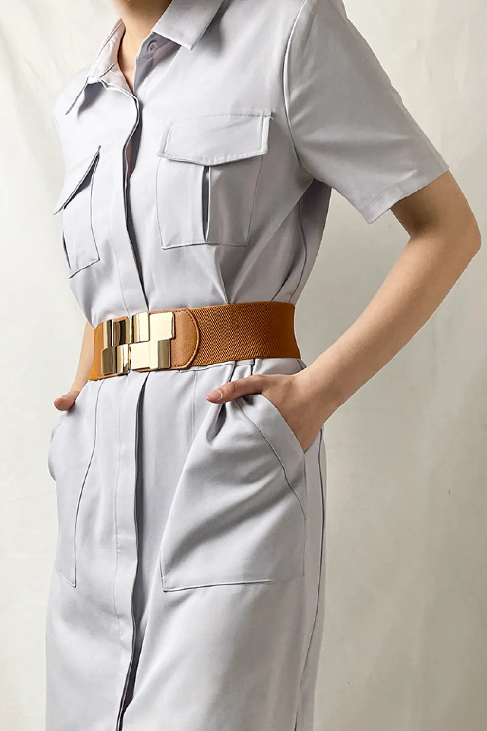 Geometric Buckle Elastic Wide Belt, image 9