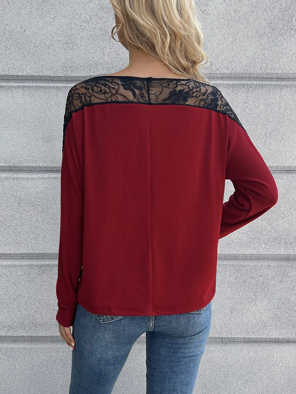Lace Long Sleeve Round Neck Tee, image 12