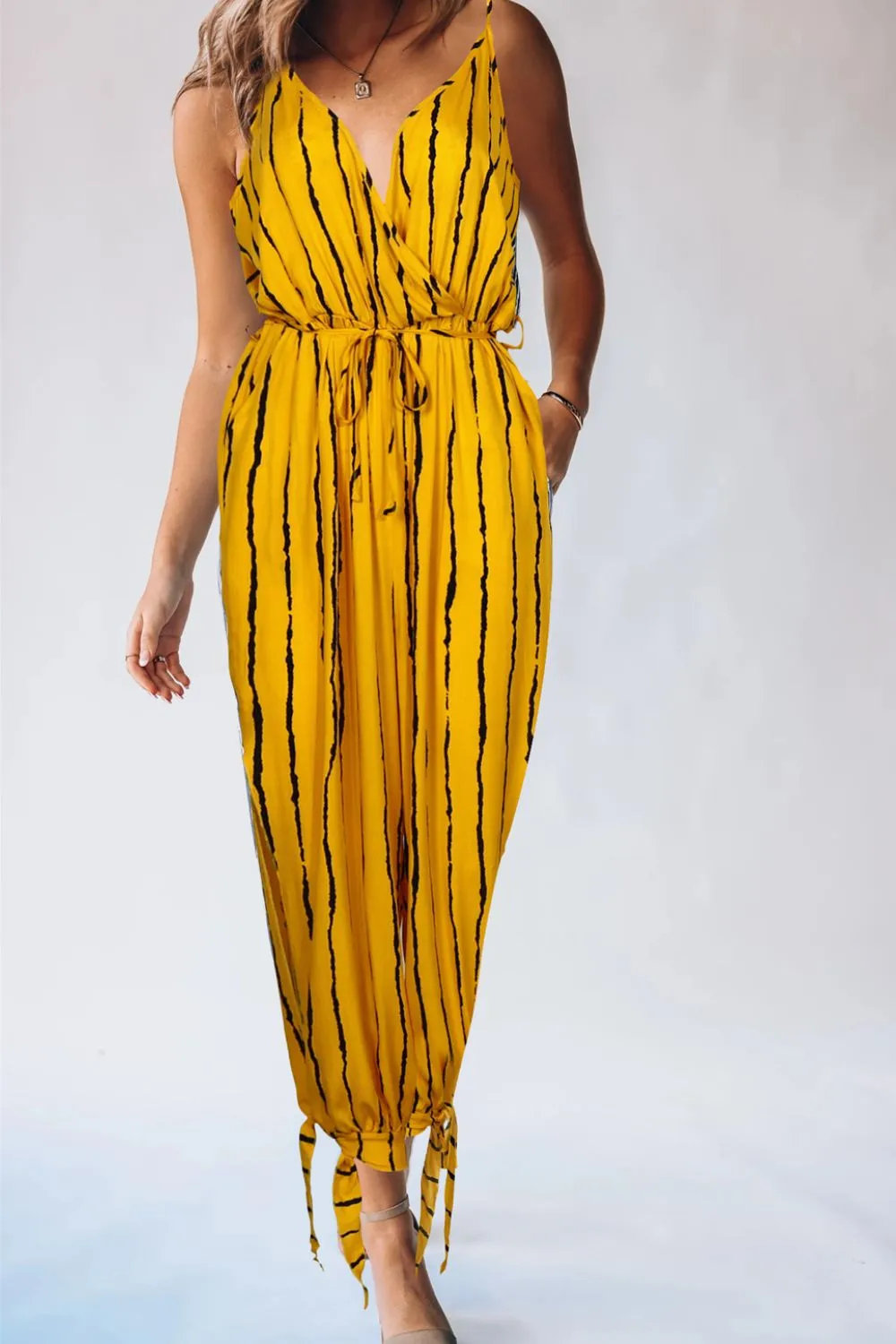 Striped Contrast Tie Ankle Spaghetti Strap Jumpsuit, image 3