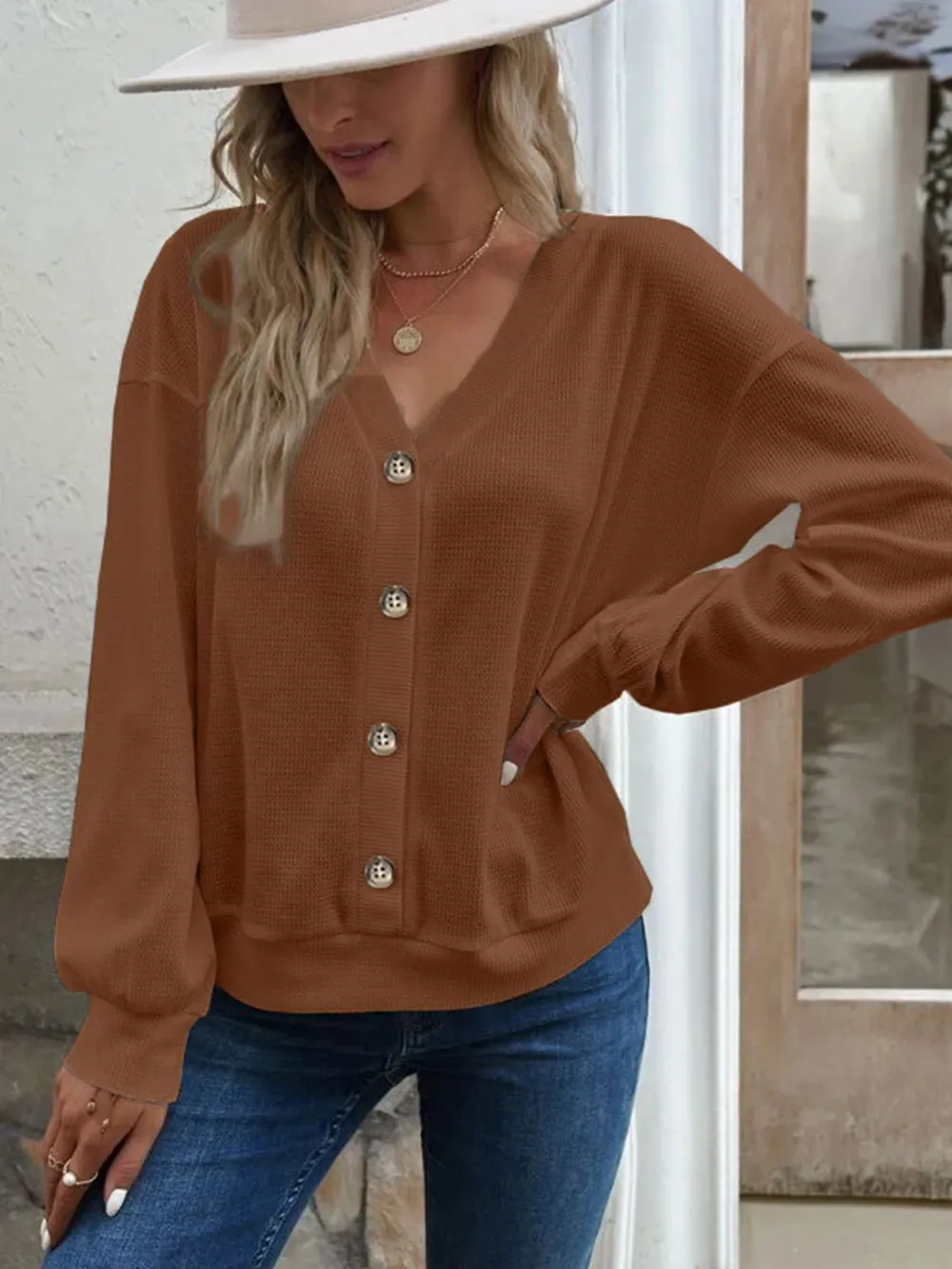 V-Neck Dropped Shoulder Blouse, image 14
