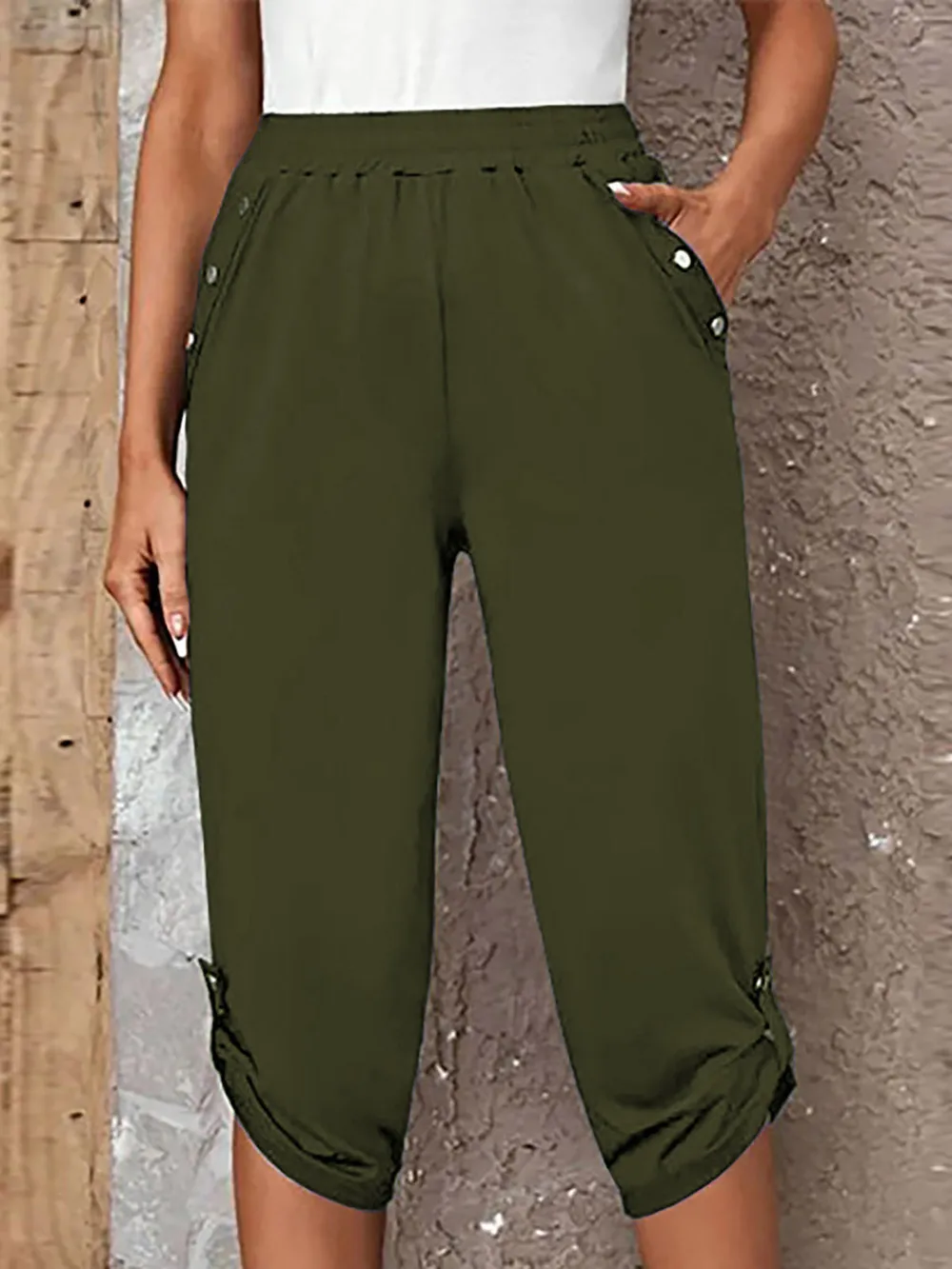 Full Size Roll-Tab Capris Pants, image 7