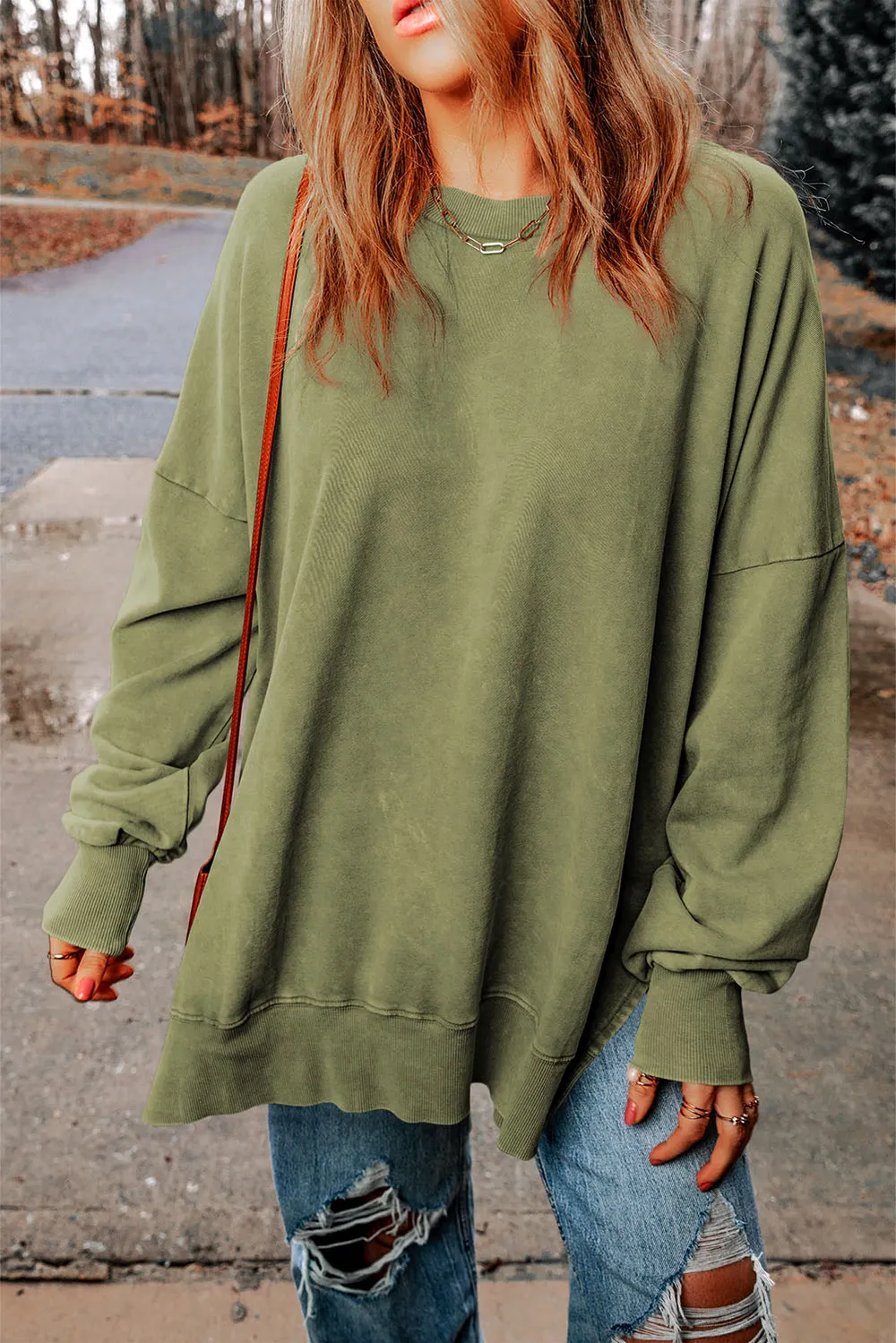 Dropped Shoulder Round Neck Long Sleeve Blouse, image 7