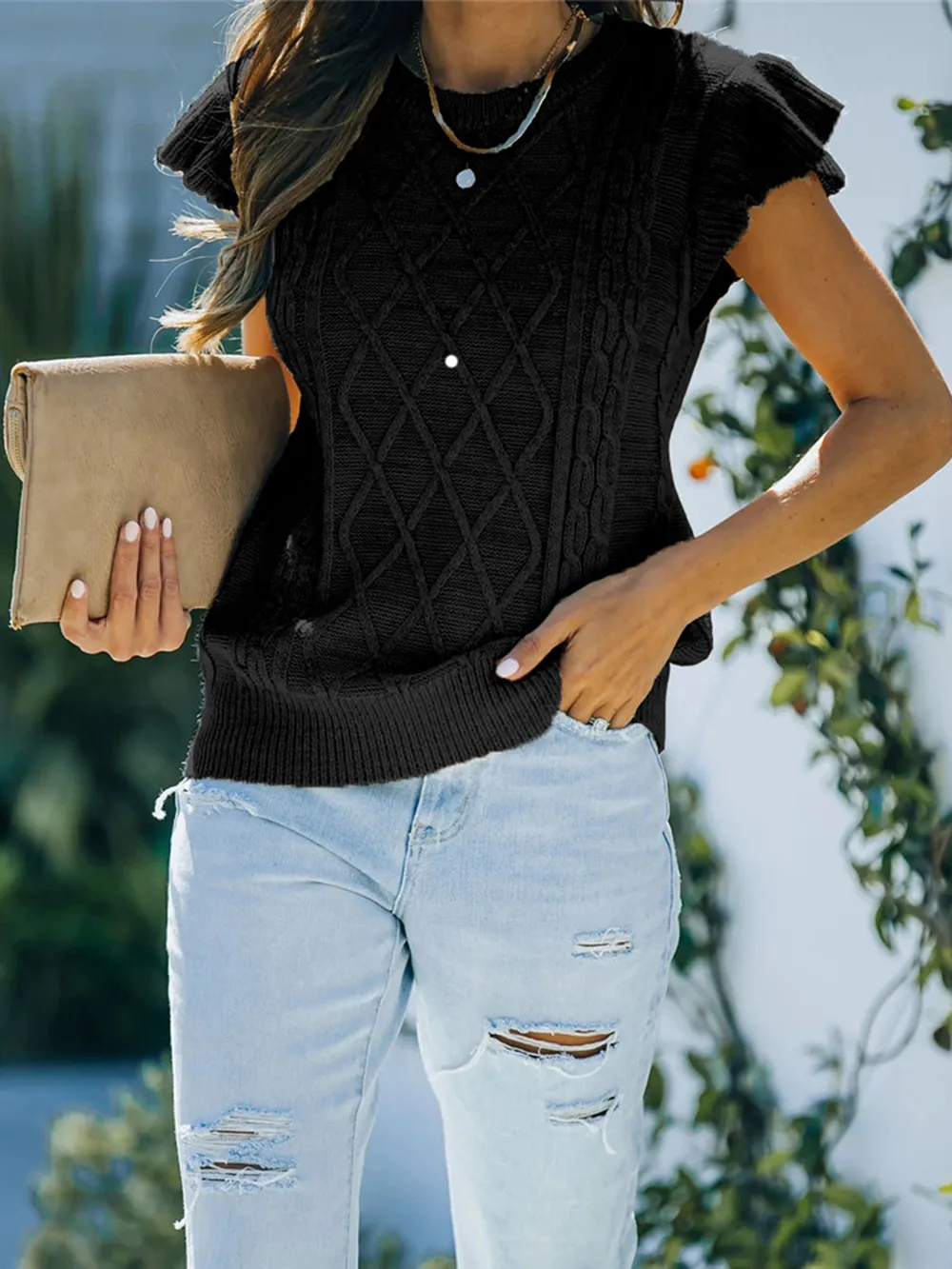 Round Neck Cap Sleeve Sweater, image 11
