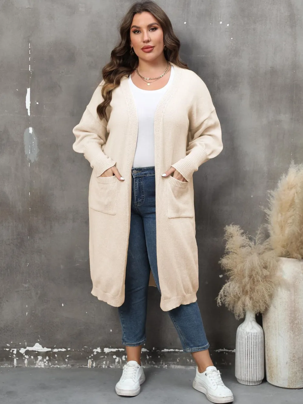 Plus Size Long Sleeve Pocketed Cardigan, image 12