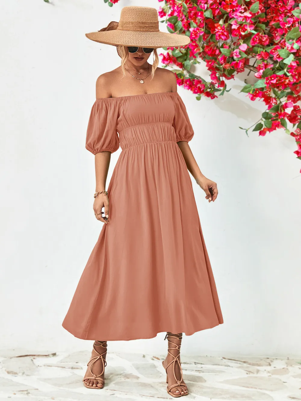 Off-Shoulder Balloon Sleeve Midi Dress, image 13