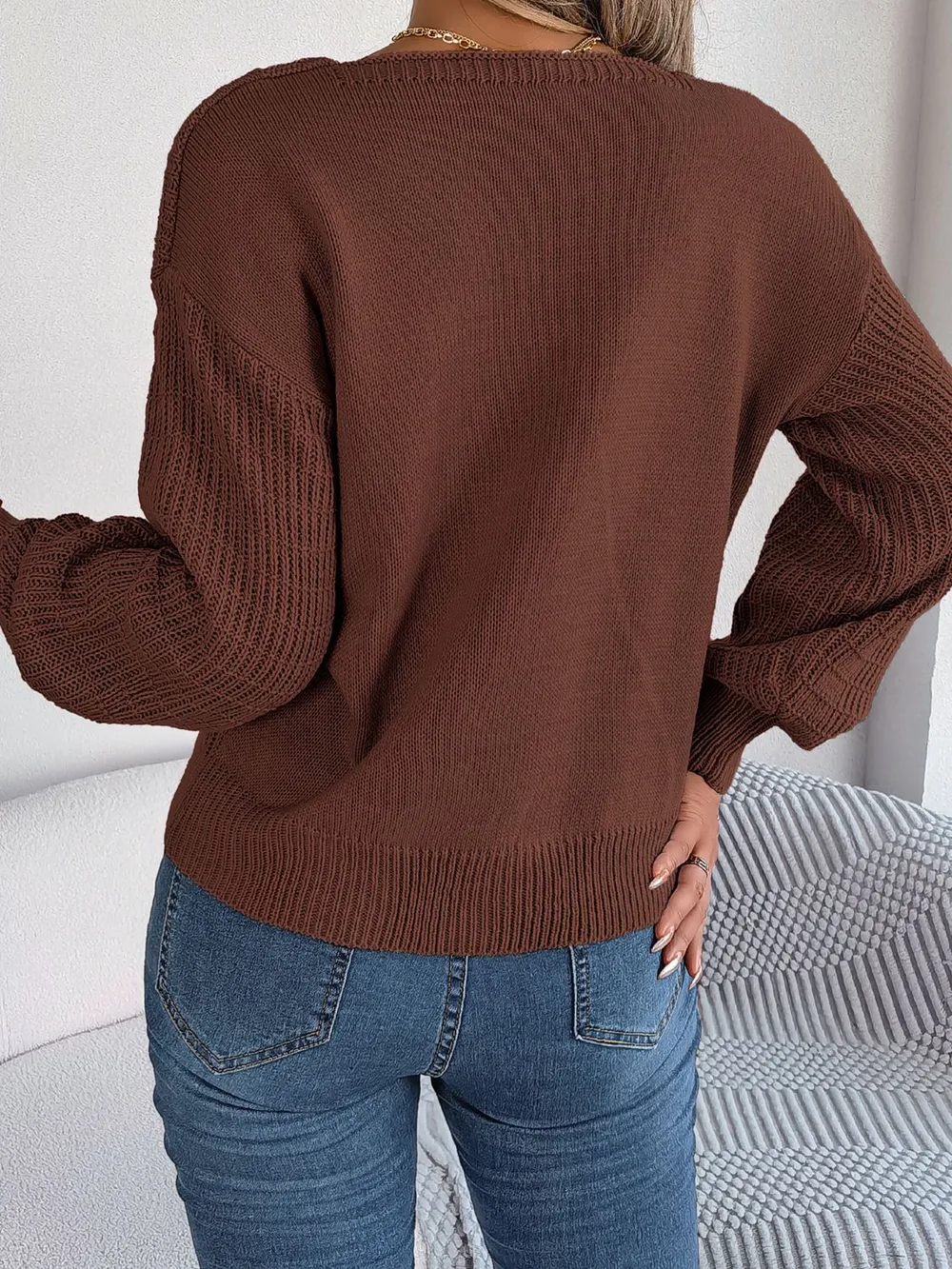 Square Neck Mixed Knit Sweater, image 7