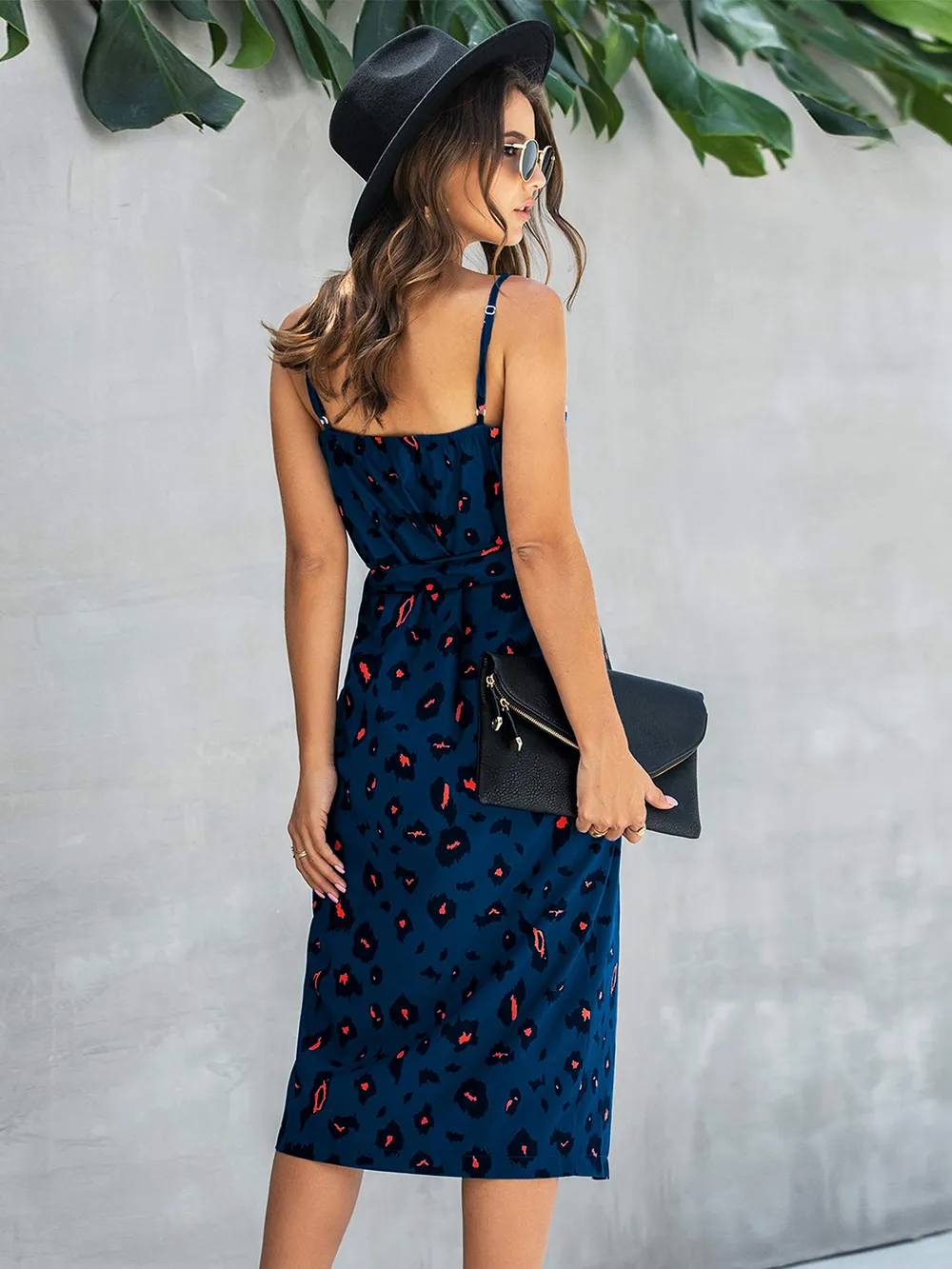 Printed Tie-Waist Spaghetti Strap Dress, image 8