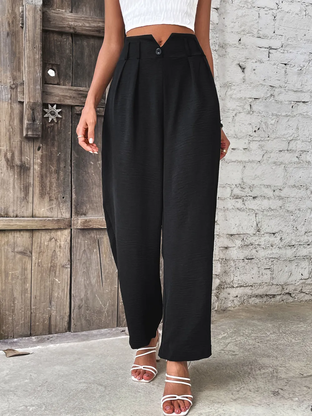Ruched High Waist Straight Leg Pants, image 3