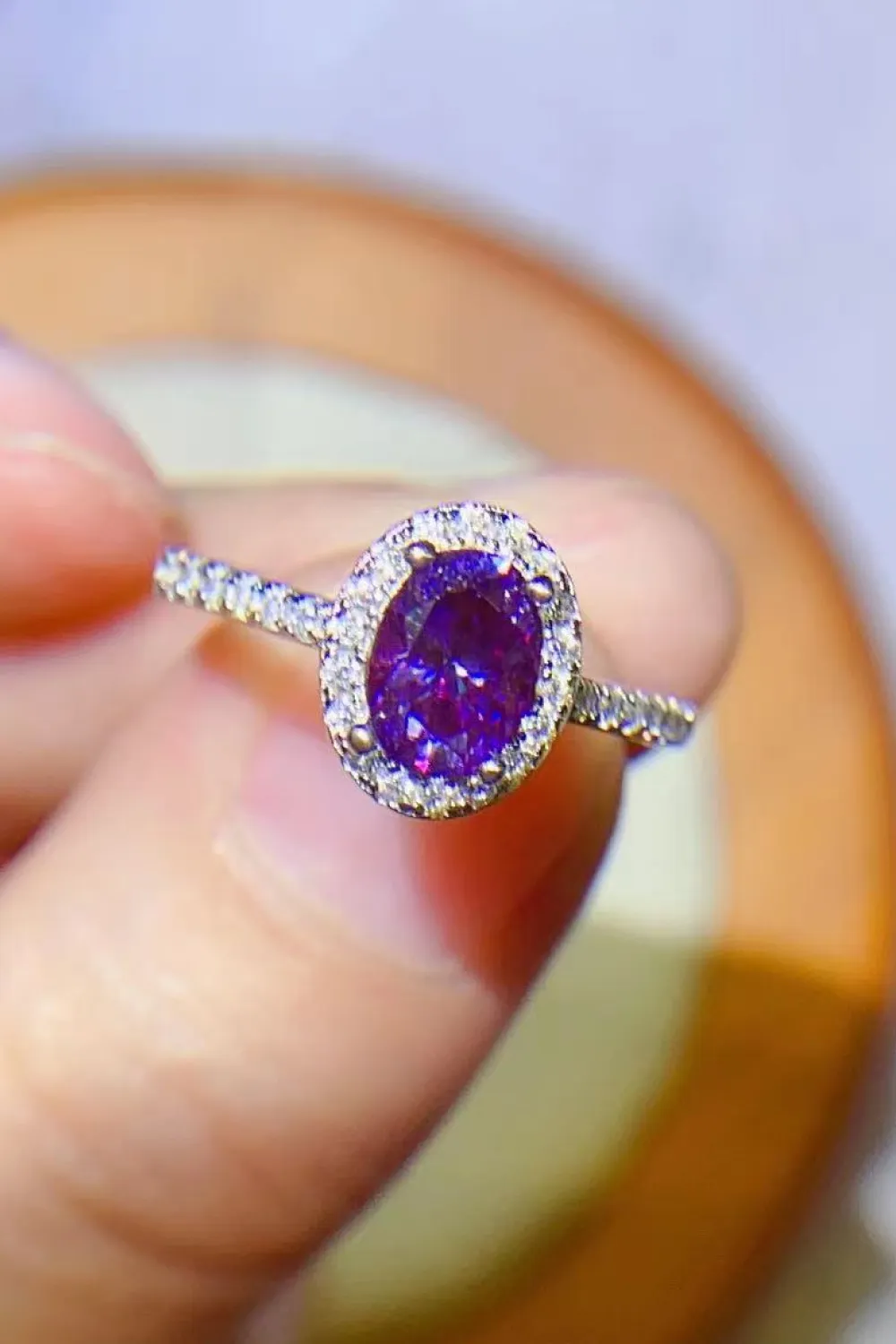 925 Sterling Silver 1 Carat Purple Moissanite Ring, image 4