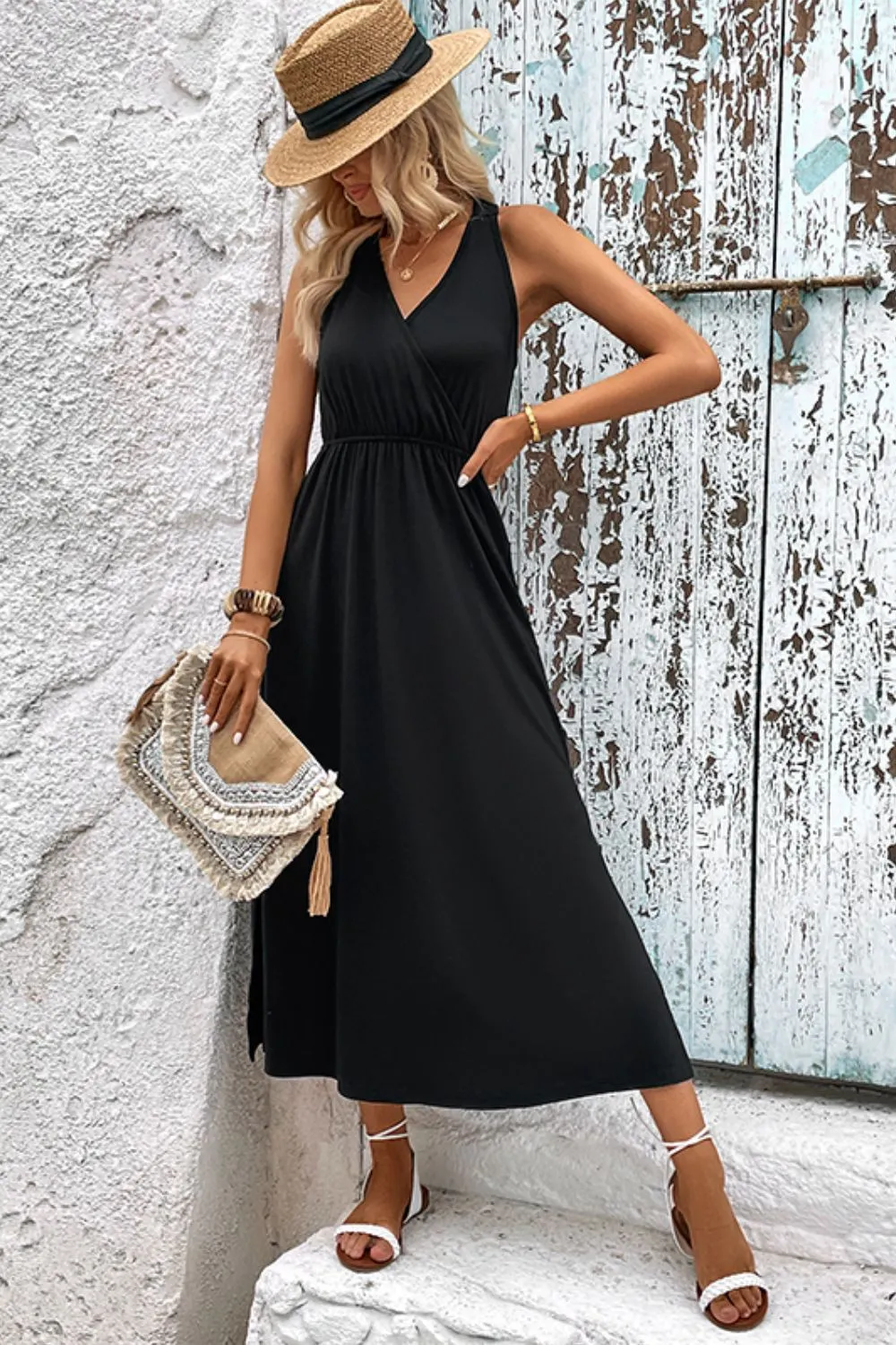 Surplice Neck Slit Sleeveless Dress, image 6
