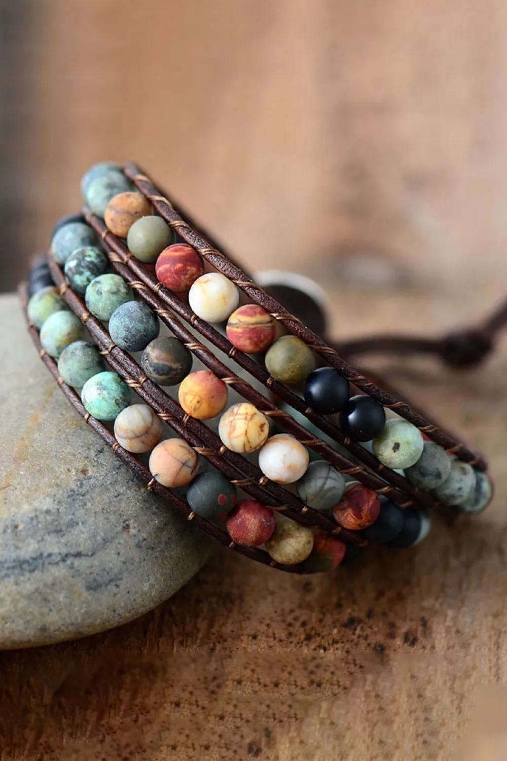 Handmade Triple Layer Beaded Agate Bracelet, image 2