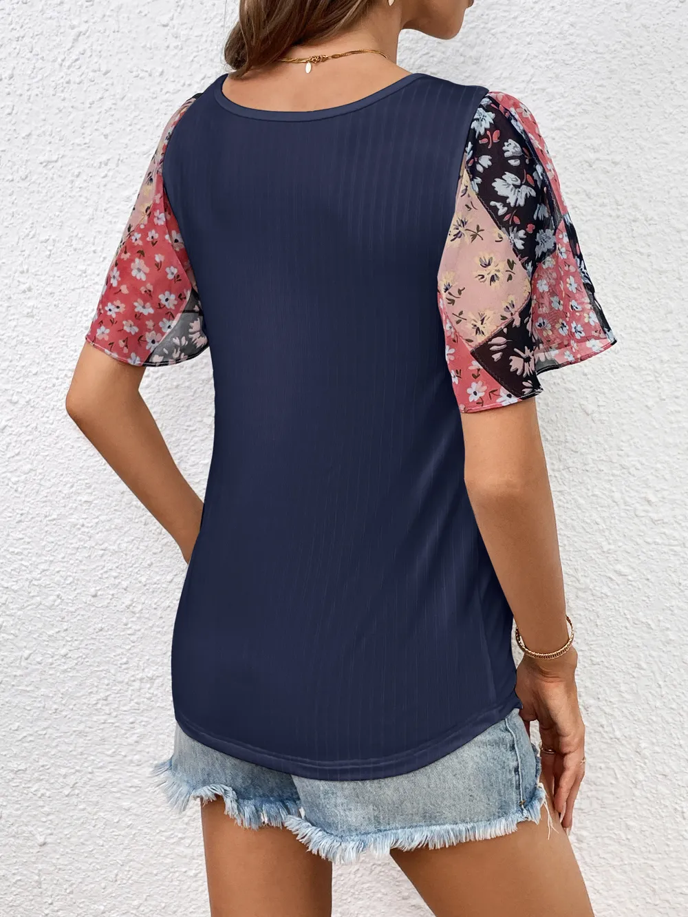Printed Puff Sleeve Round Neck Tee, image 9