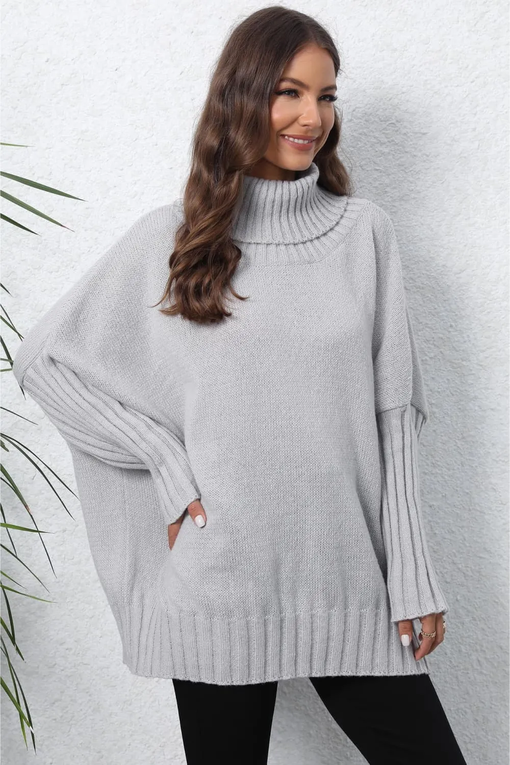 Turtle Neck Long Sleeve Ribbed Sweater, image 2