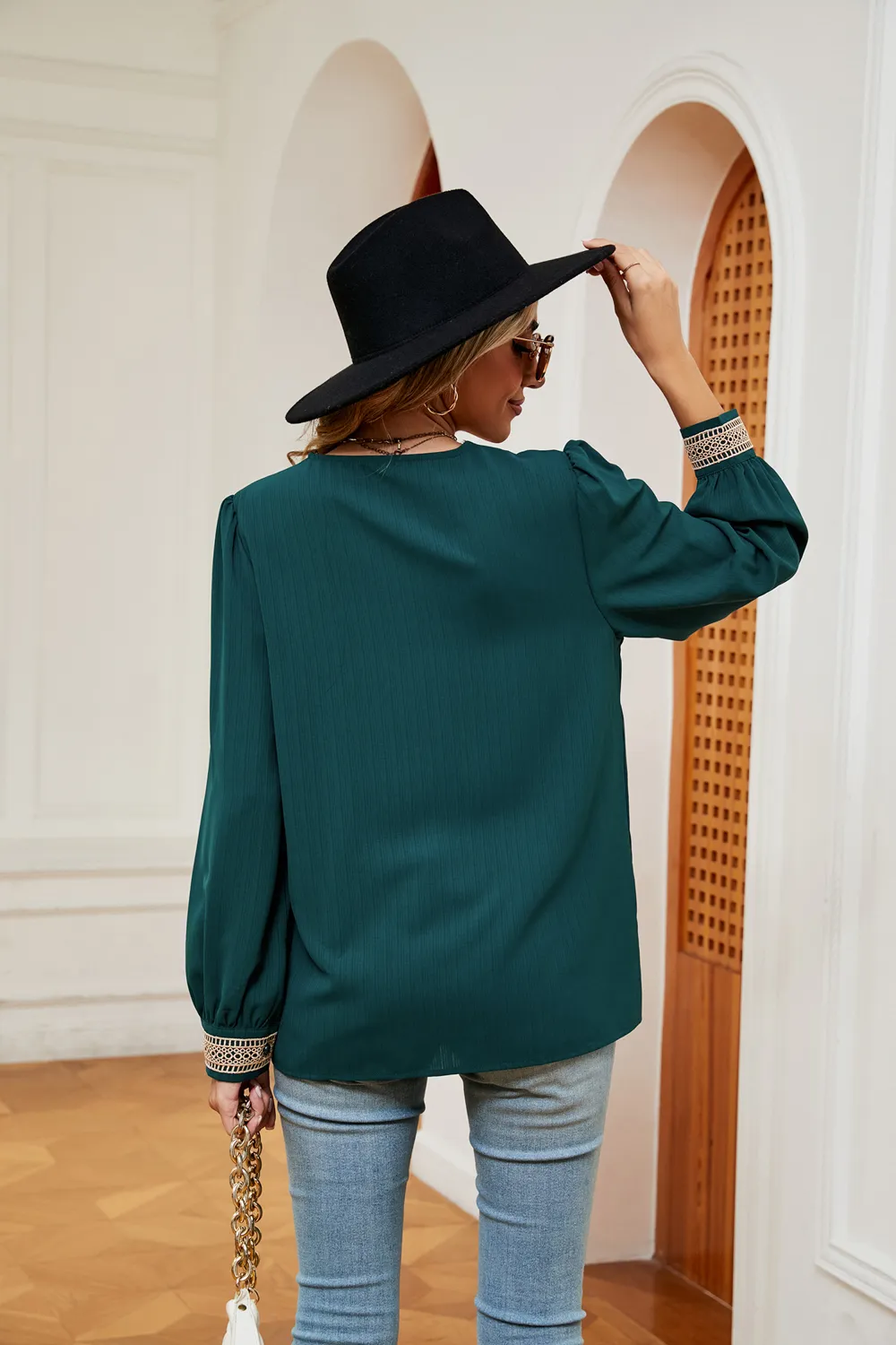 Contrast Puff Sleeve Blouse, image 15