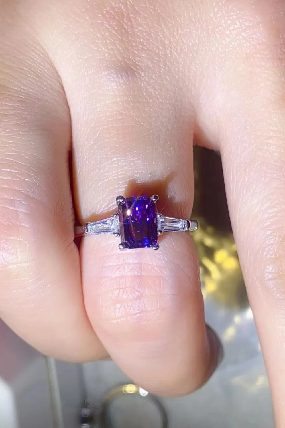 1 Carat Moissanite Platinum-Plated Rectangle Ring in Purple, image 2