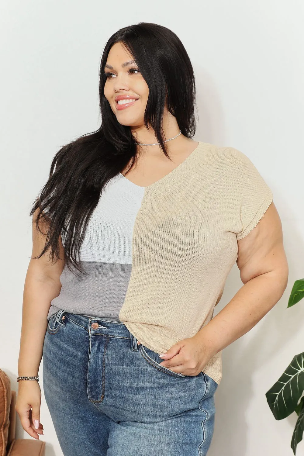 Color Block V-Neck Knit Top, image 25
