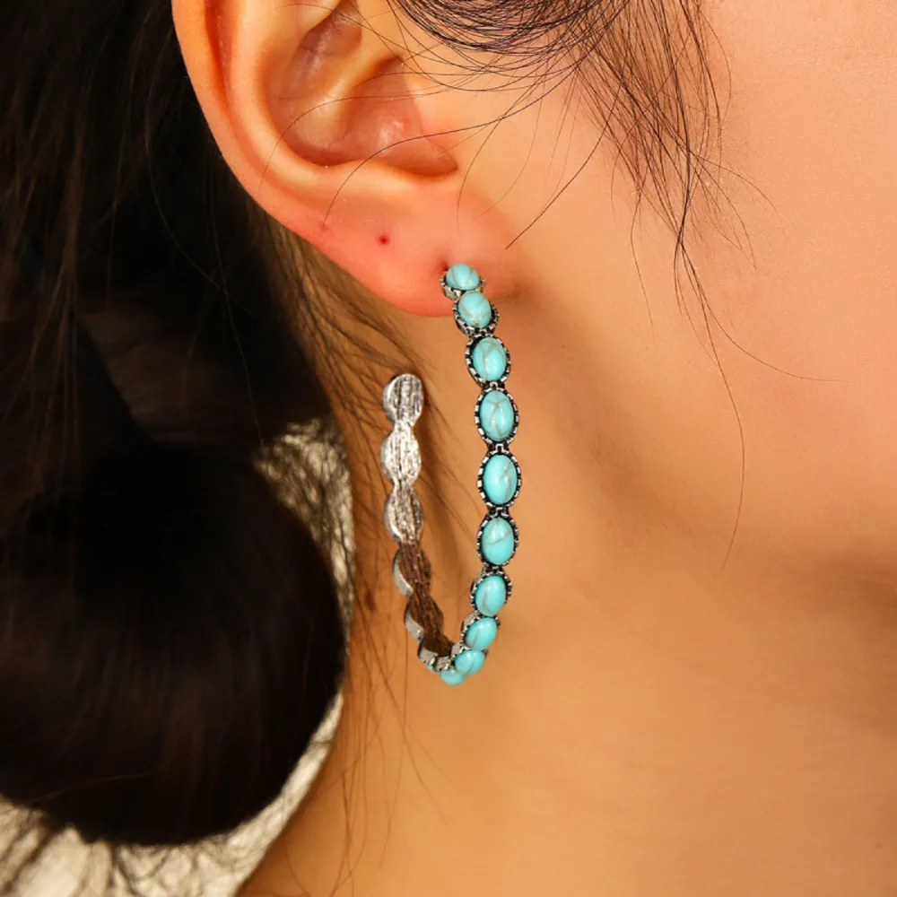 Artificial Turquoise C-Hoop Earrings, image 3