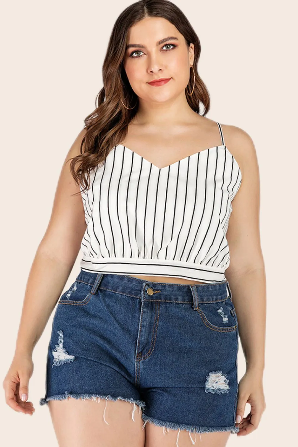 Plus Size Striped Tie-Back Cropped Cami, image 6