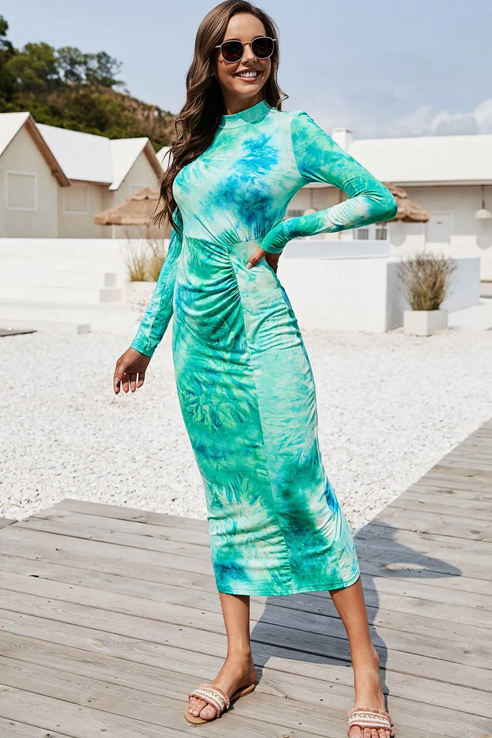 Tie Dye Mock Neck Long Sleeve Dress, image 5