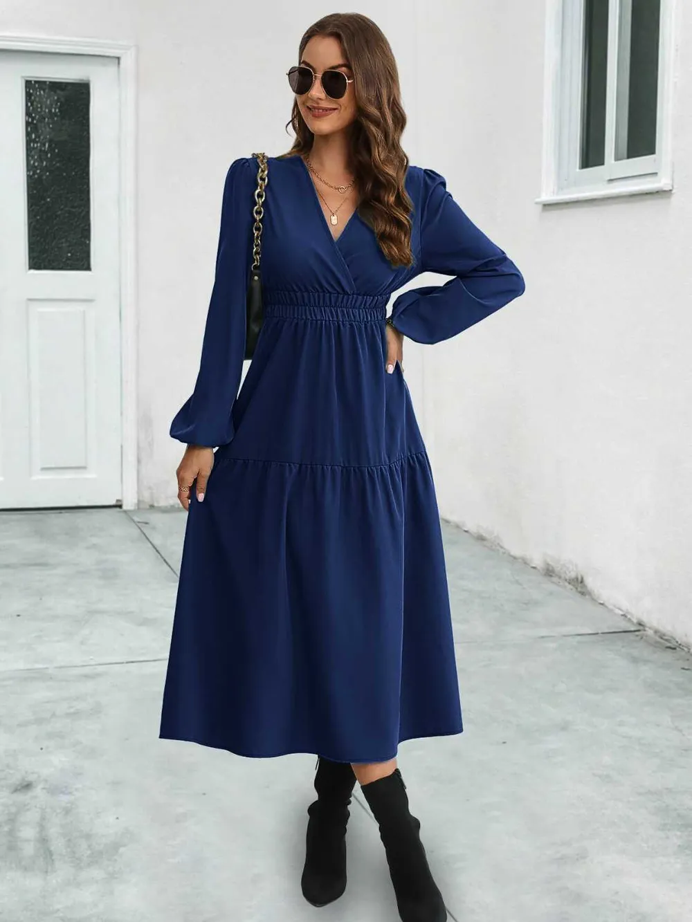 Surplice Neck Long Sleeve Midi Dress, image 5
