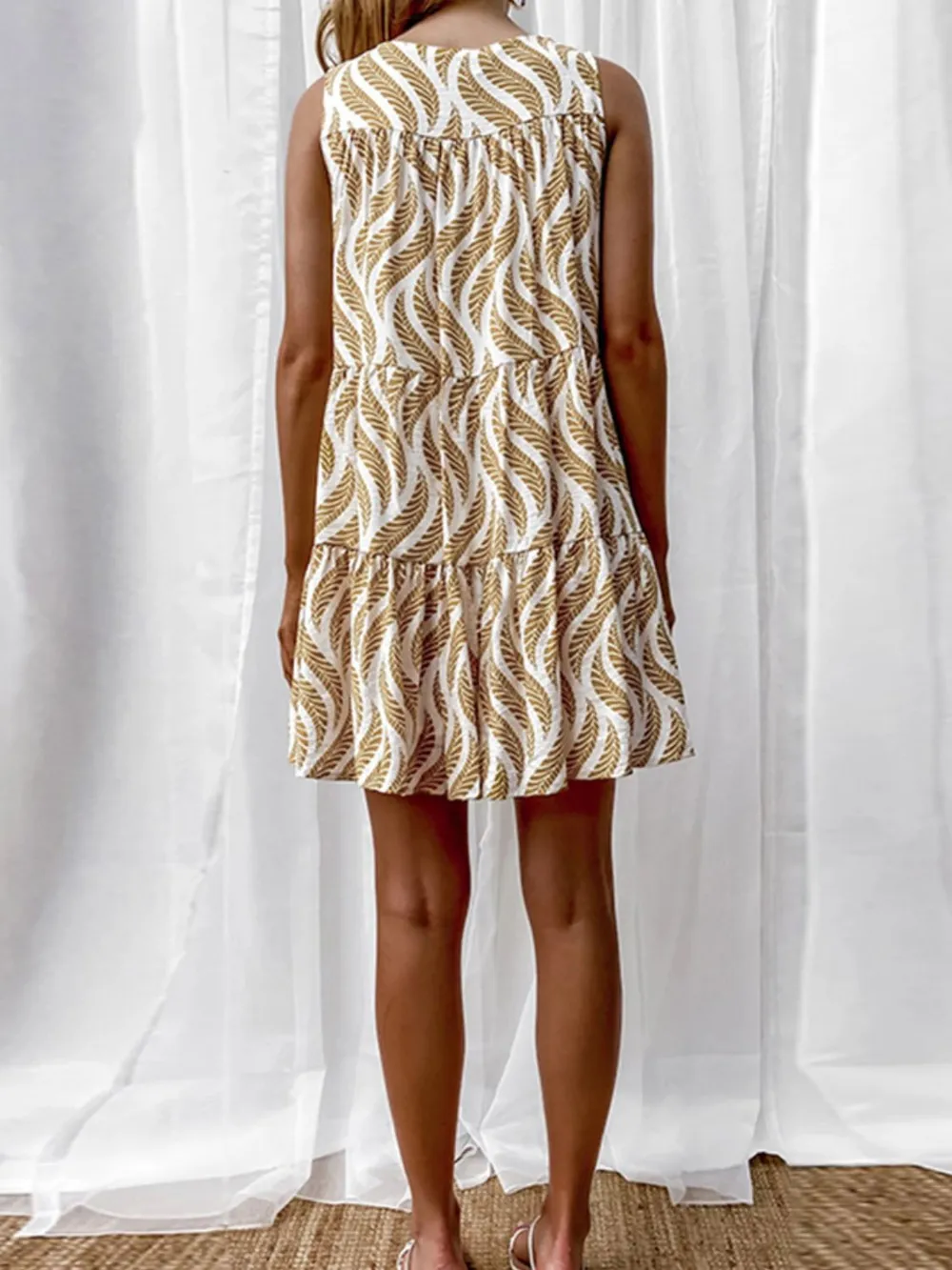 Printed V-Neck Sleeveless Mini Dress, image 3