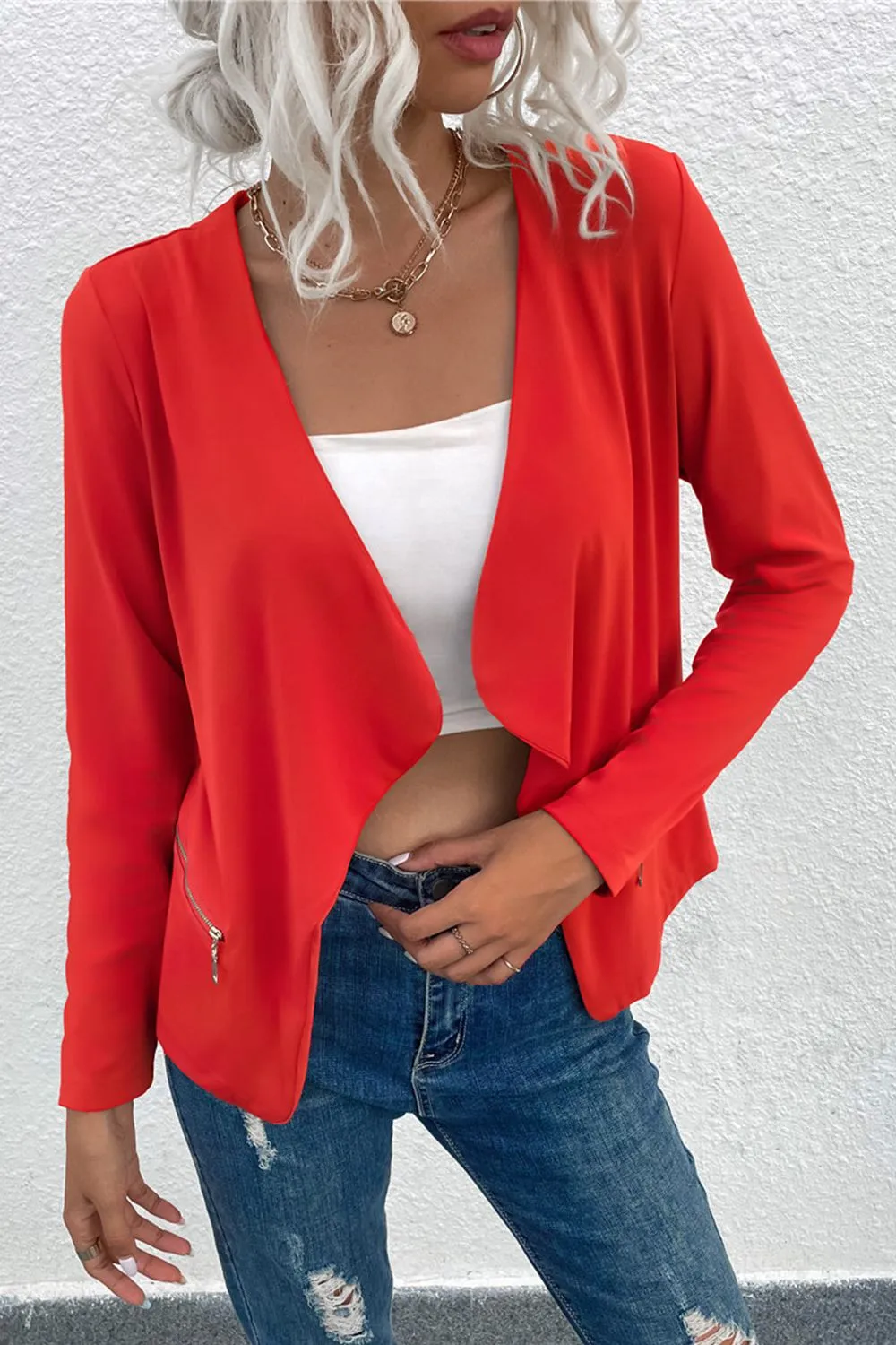 Open Front Zipper Pocket Cardigan, image 4