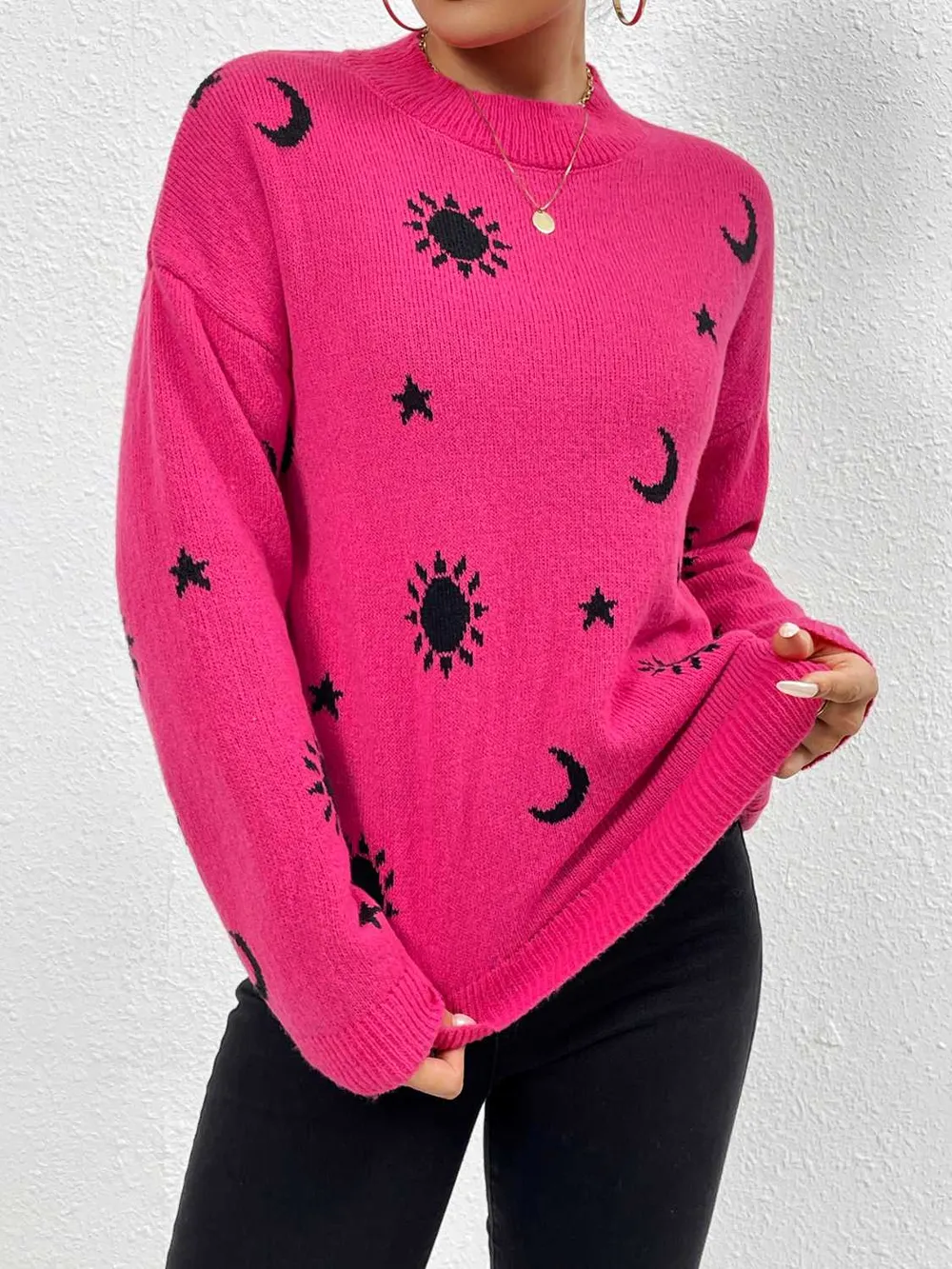 Patterned Drop Shoulder Sweater, image 2
