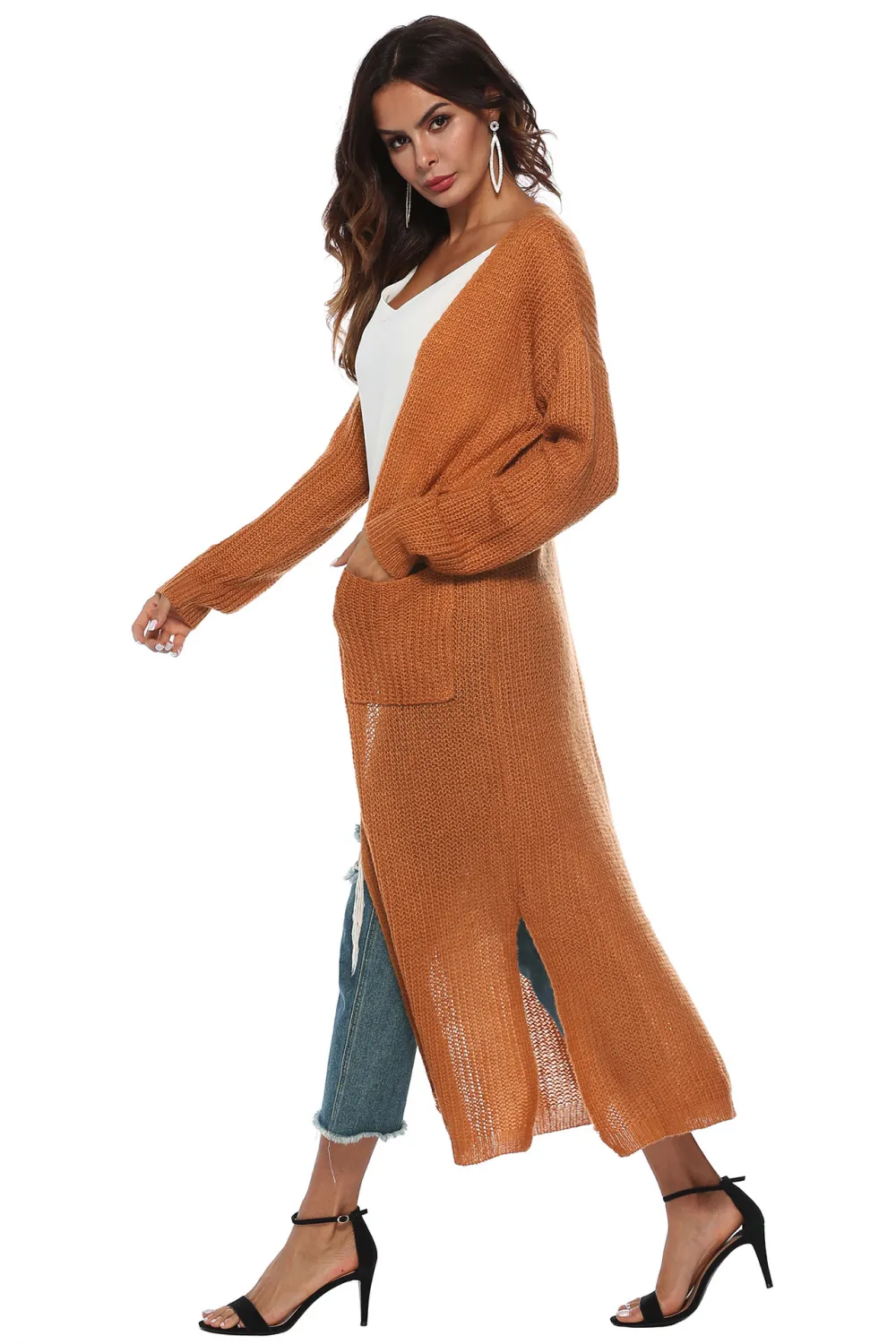 Long Sleeve Open Front Buttoned Cardigan, image 4