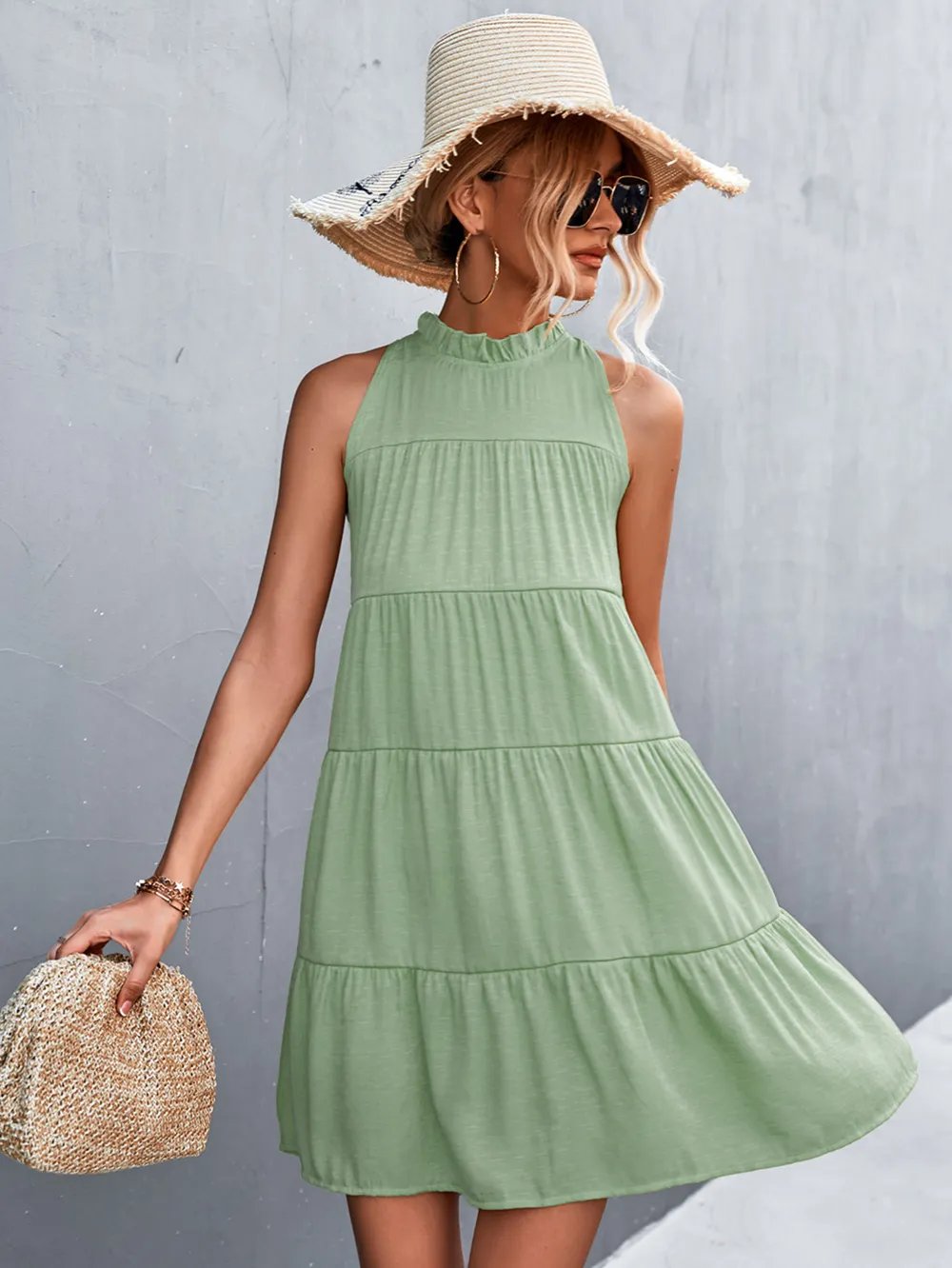Tie Back Mock Neck Tiered Dress, image 8