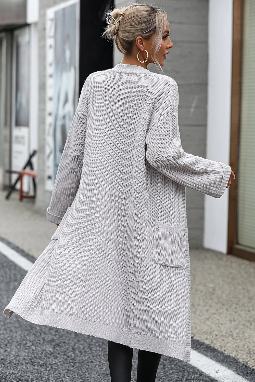 Dropped Shoulder Long Sleeve Cardigan with Pocket, image 6