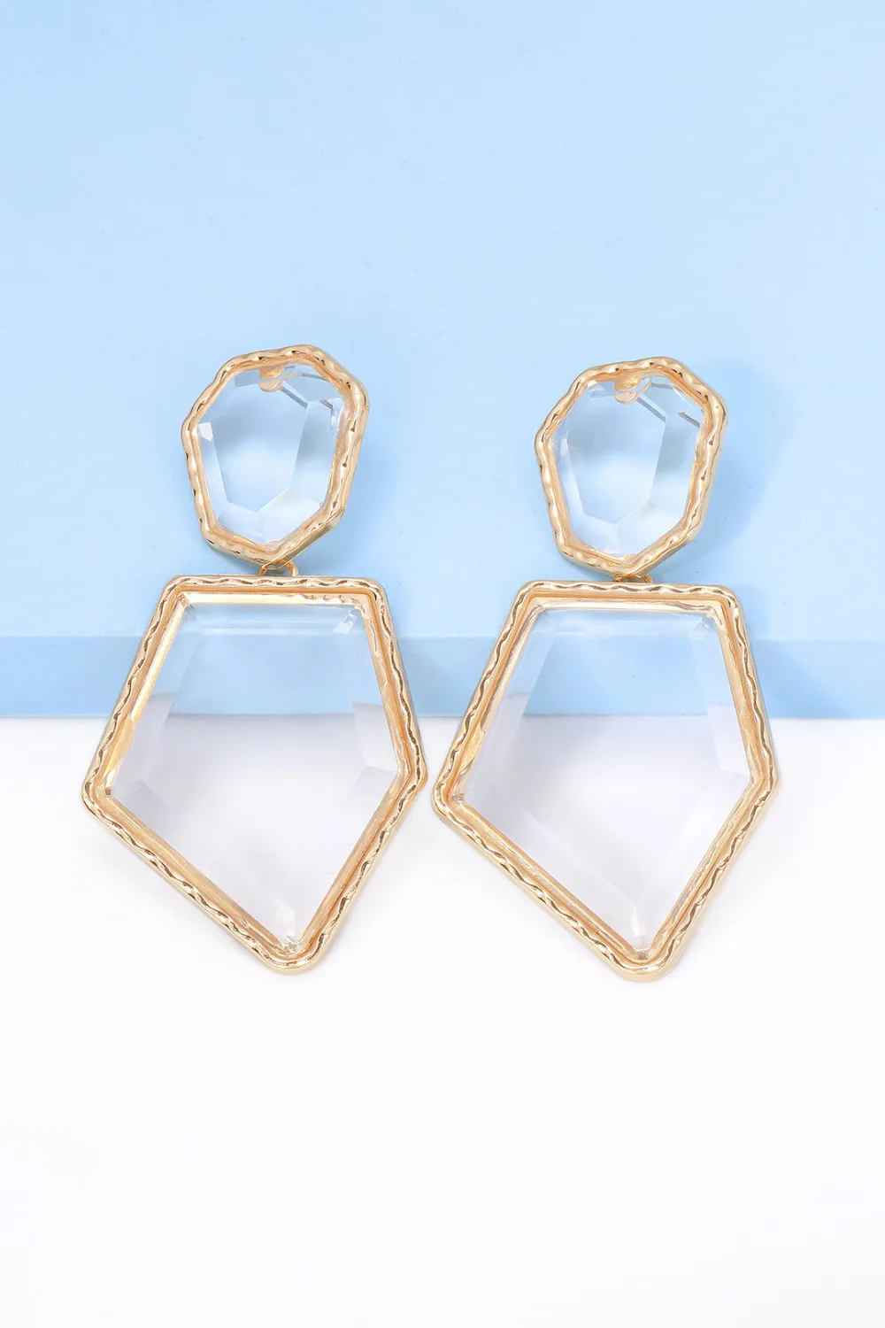 Geometrical Shape Zinc Alloy Frame Resin Dangle Earrings, image 10